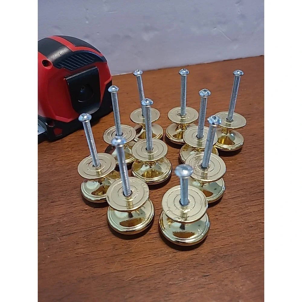 Lot‎ Of 10 Shiny Gold Brass Colored Round Cabinet Knob Pull 1-1/8